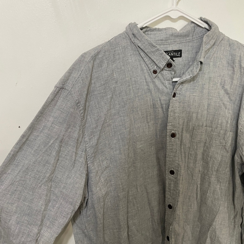 J.Crew‎ Mercantile Mens XL Grey Linen Blend Long Sleeve Button Down Shirt